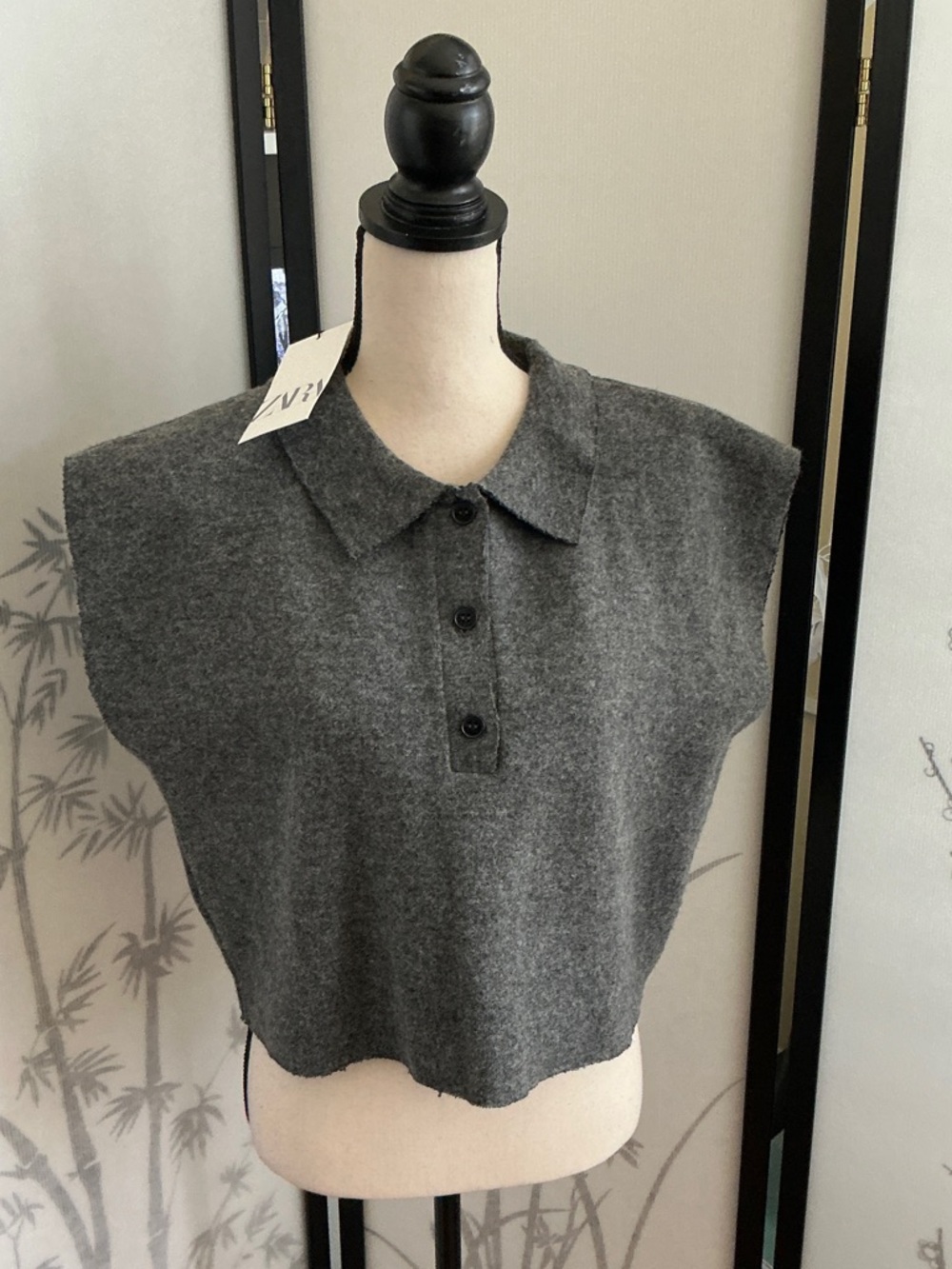 Zara Gray Sleeveless Knit Polo Crop Top